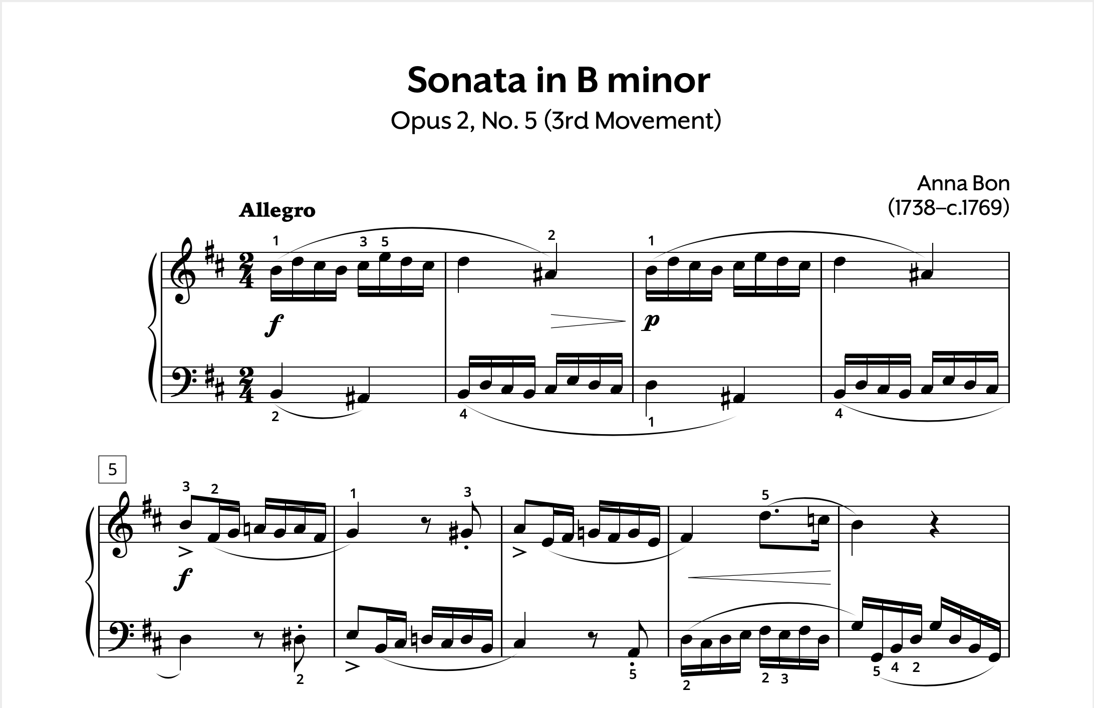 Anna Bon Keyboard Sonata in Bm Op. 2 No. 5 Mvt. 3 Store Preview