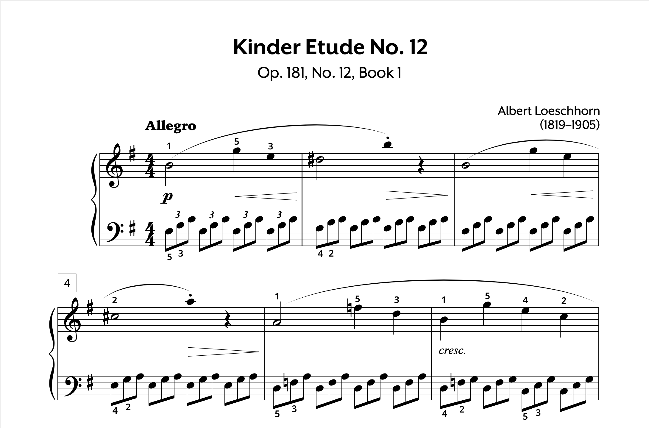 Loeschhorn Kinder Etude Op. 181 No. 12 Store Preview