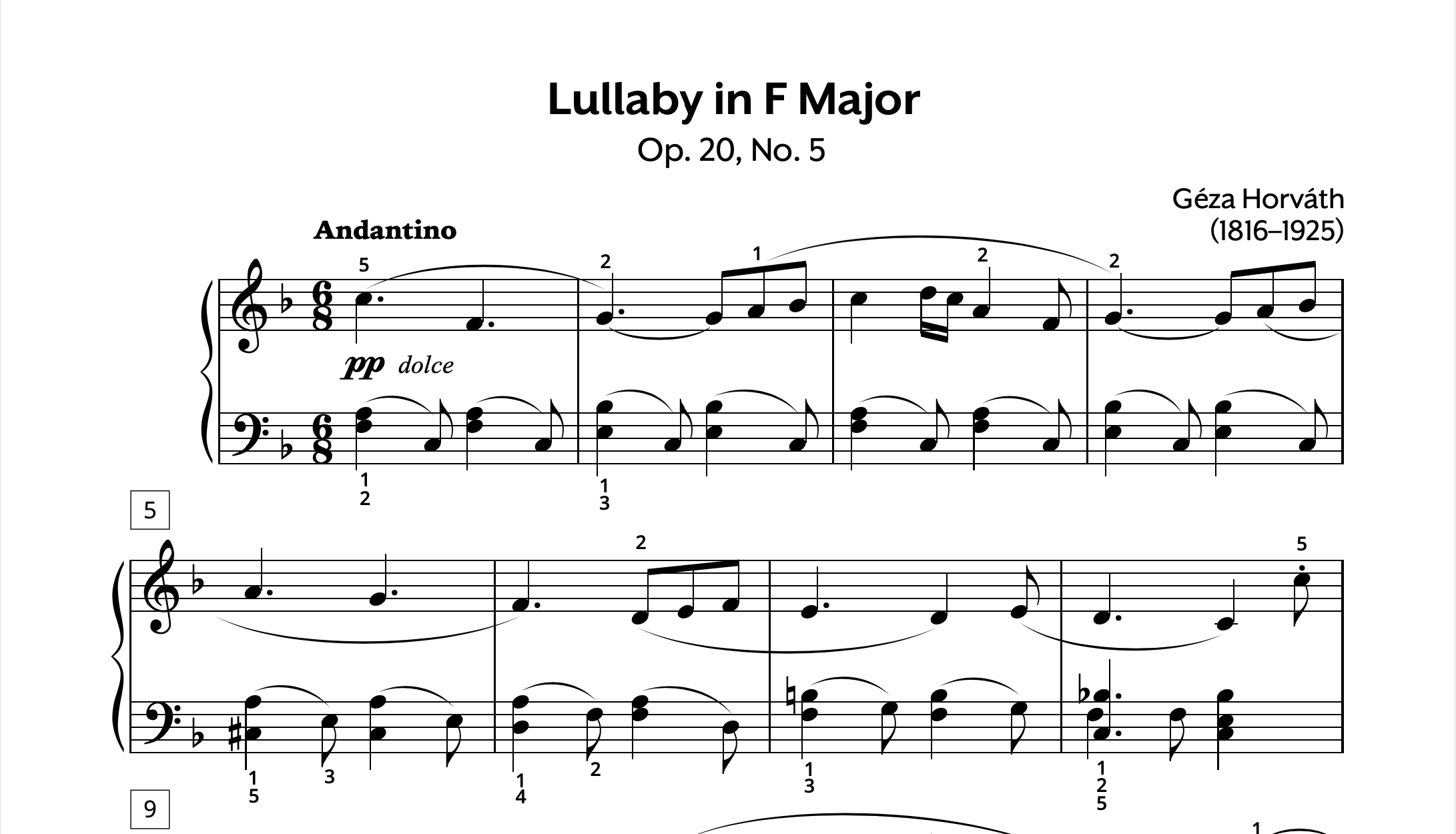 Horváth Lullaby in F Op. 20 No. 5 Store Preview