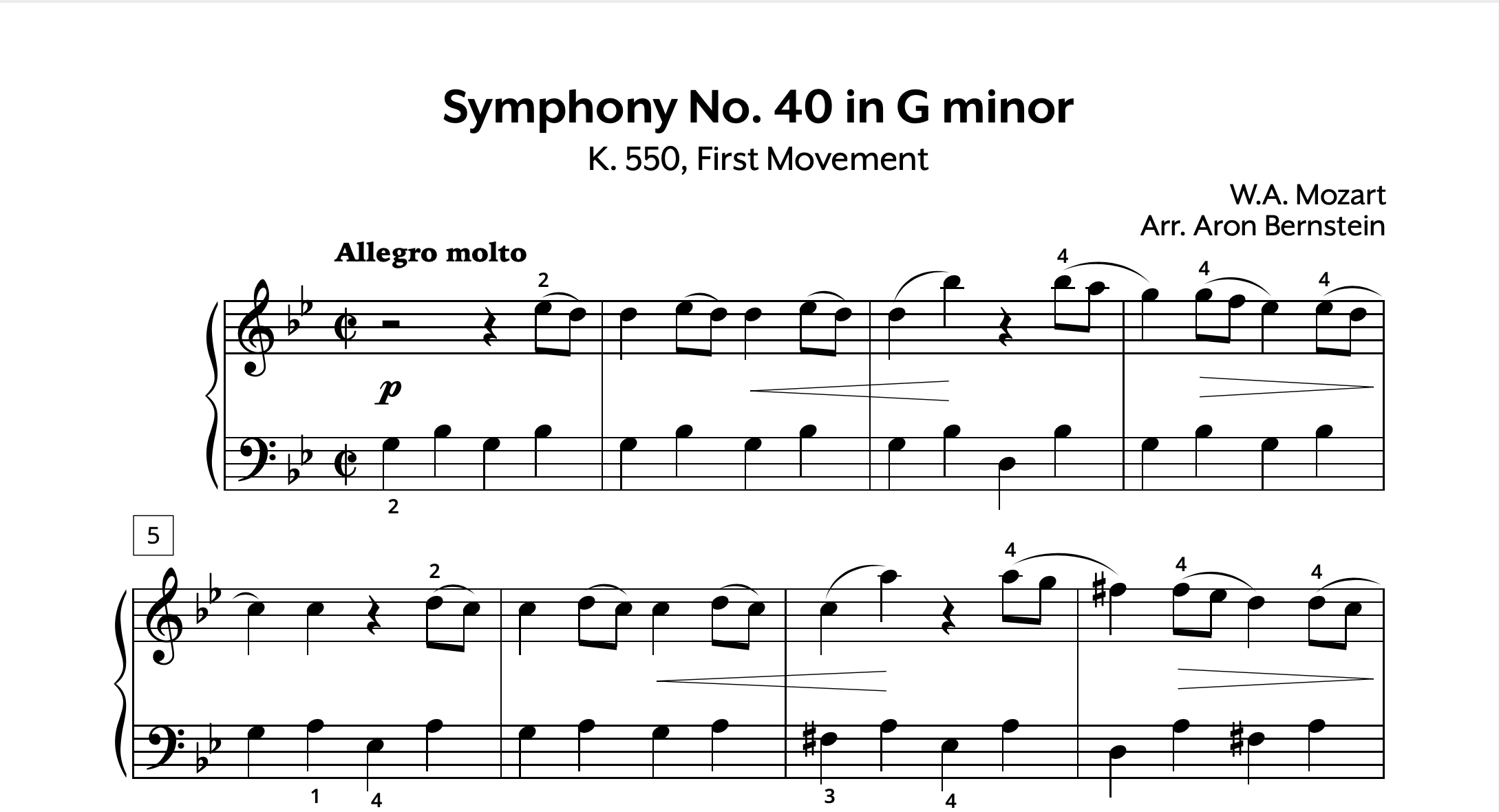 Mozart Symphony No. 40 in Gm (Early Intermediate) Store Preview