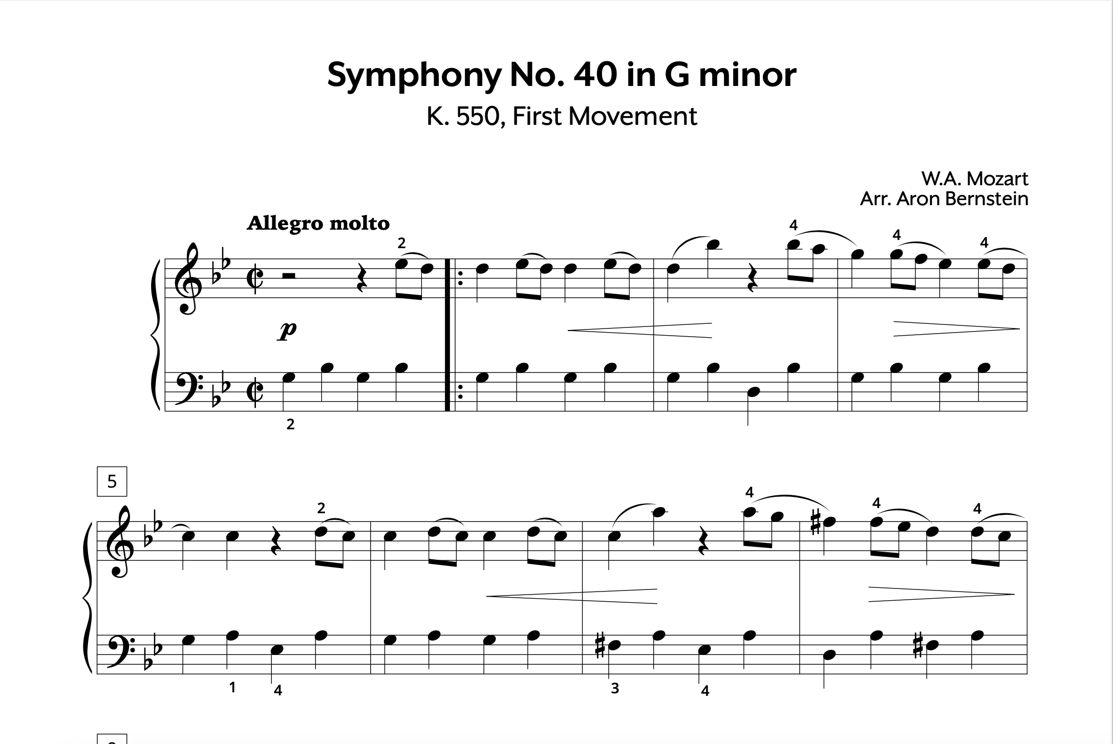 Mozart Symphony No. 40 in Gm (Early Intermediate) Store Preview
