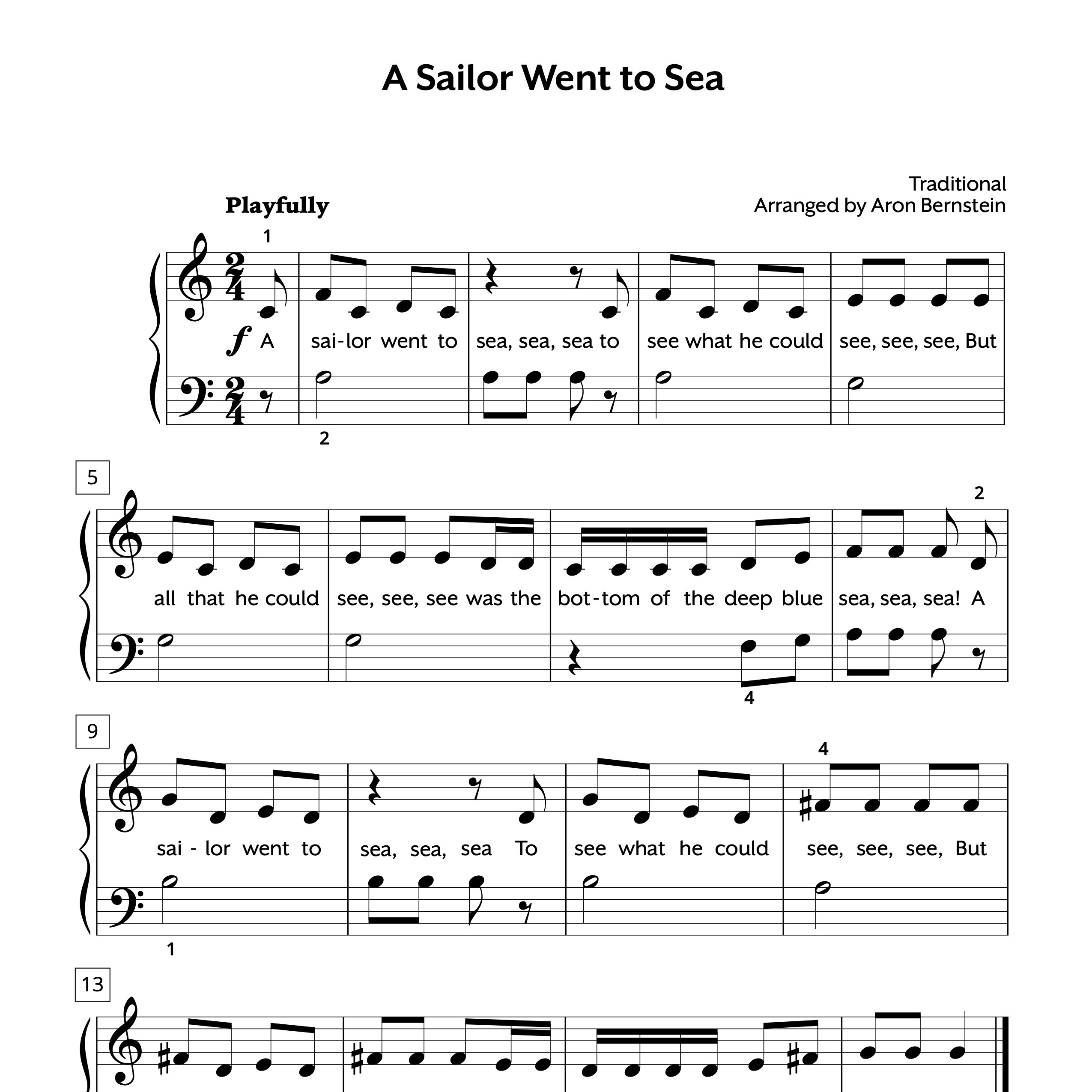 A Sailor Went to Sea Easy Piano Sheet Music - Hoffman Academy