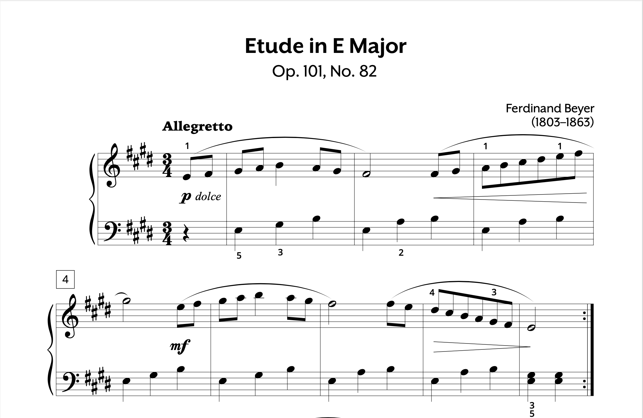 Beyer Etude in E Major, Op. 101, No. 82 Store Preview