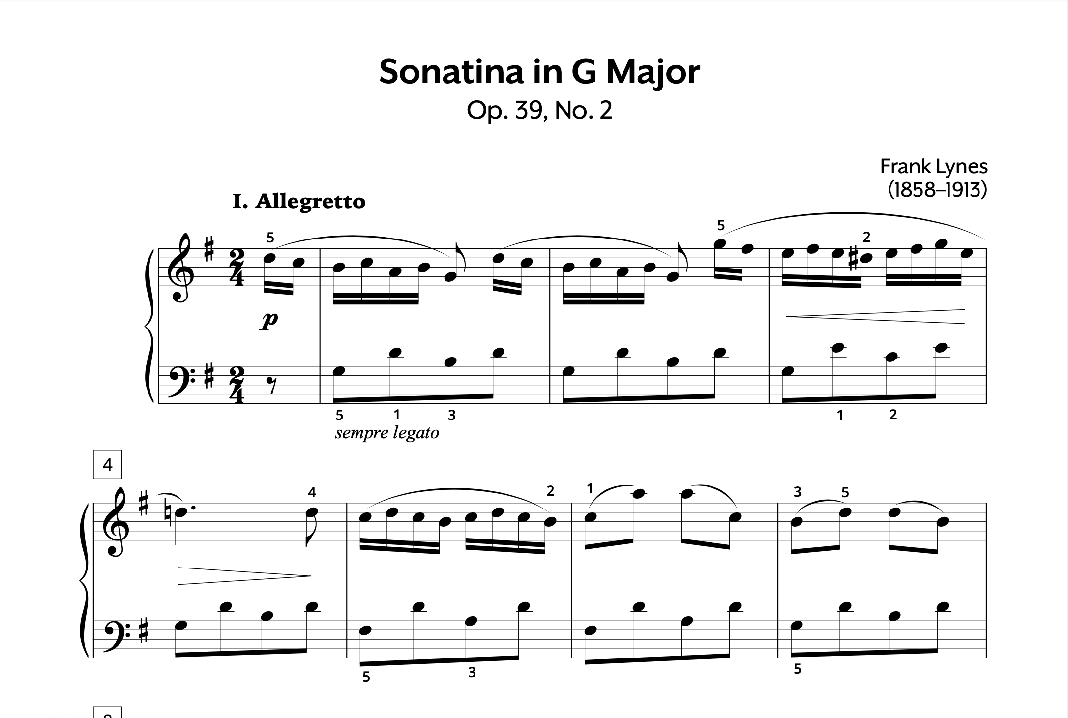 Lynes Sonatina in G Op. 39 No. 2 Store Preview