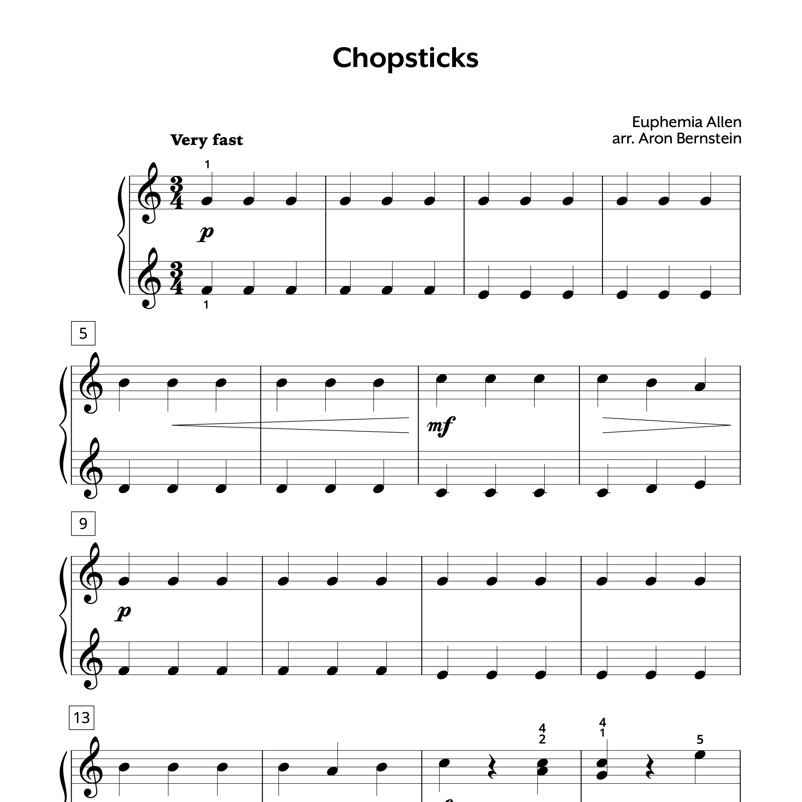 Chopsticks Elementary Sheet Music