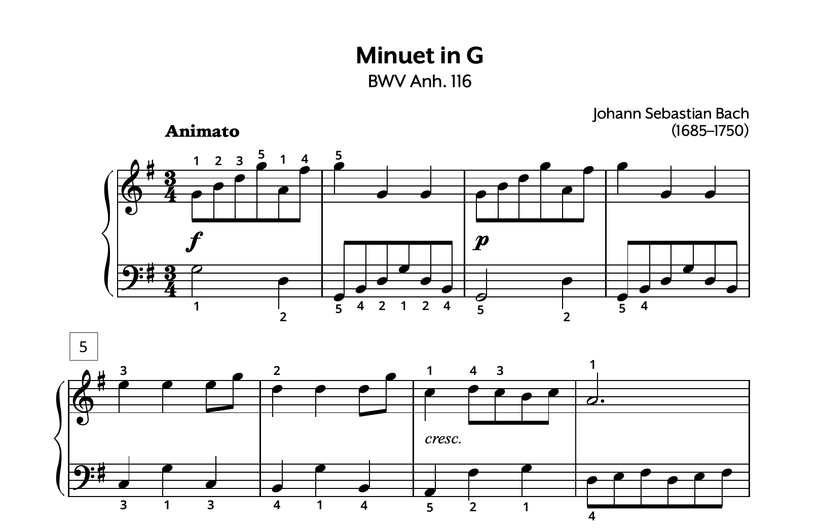JS Bach Minuet in G Anh. 116 Store Image