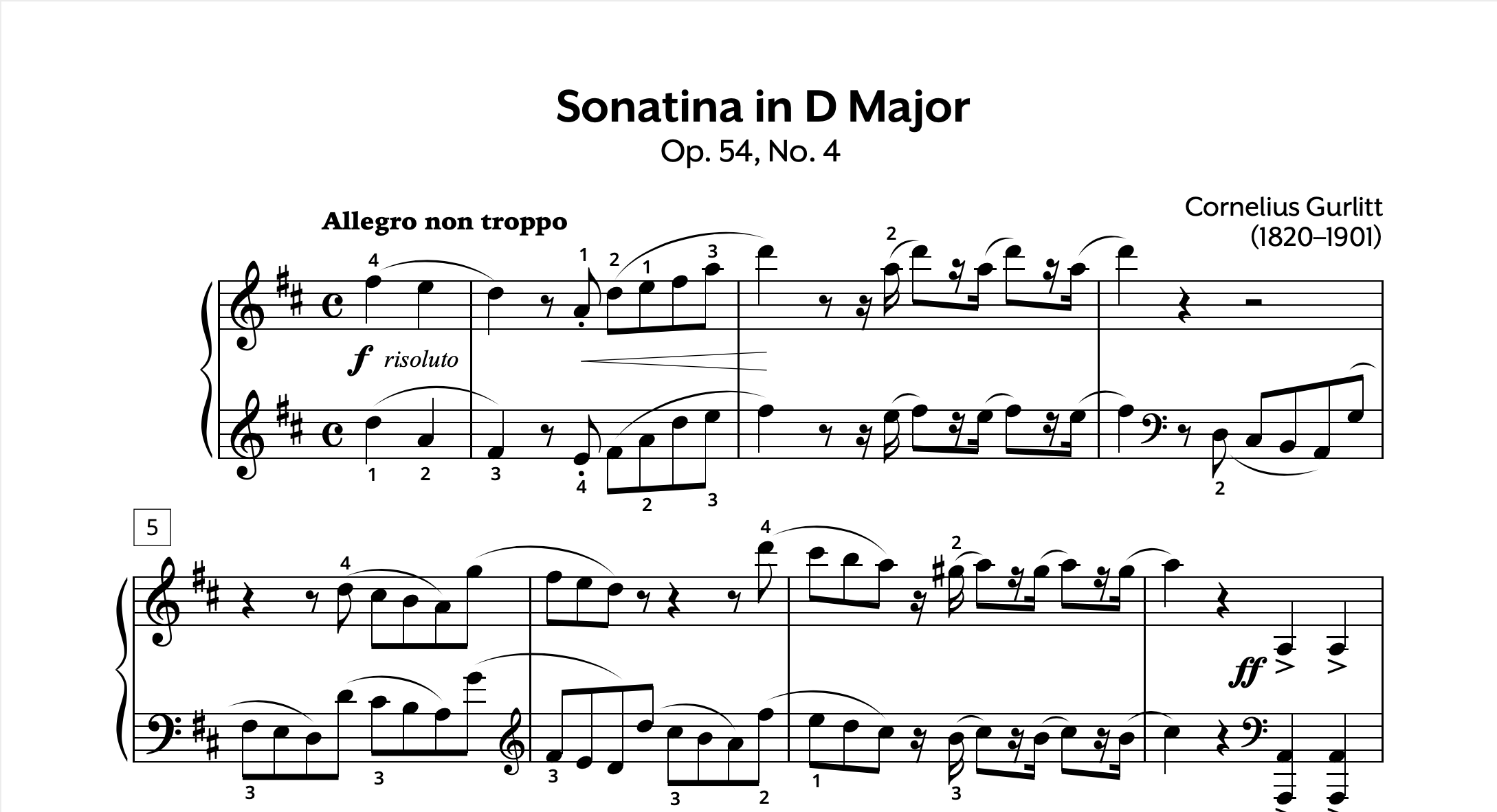 Gurlitt Sonatina in D Op. 54 No. 4 Store Preview