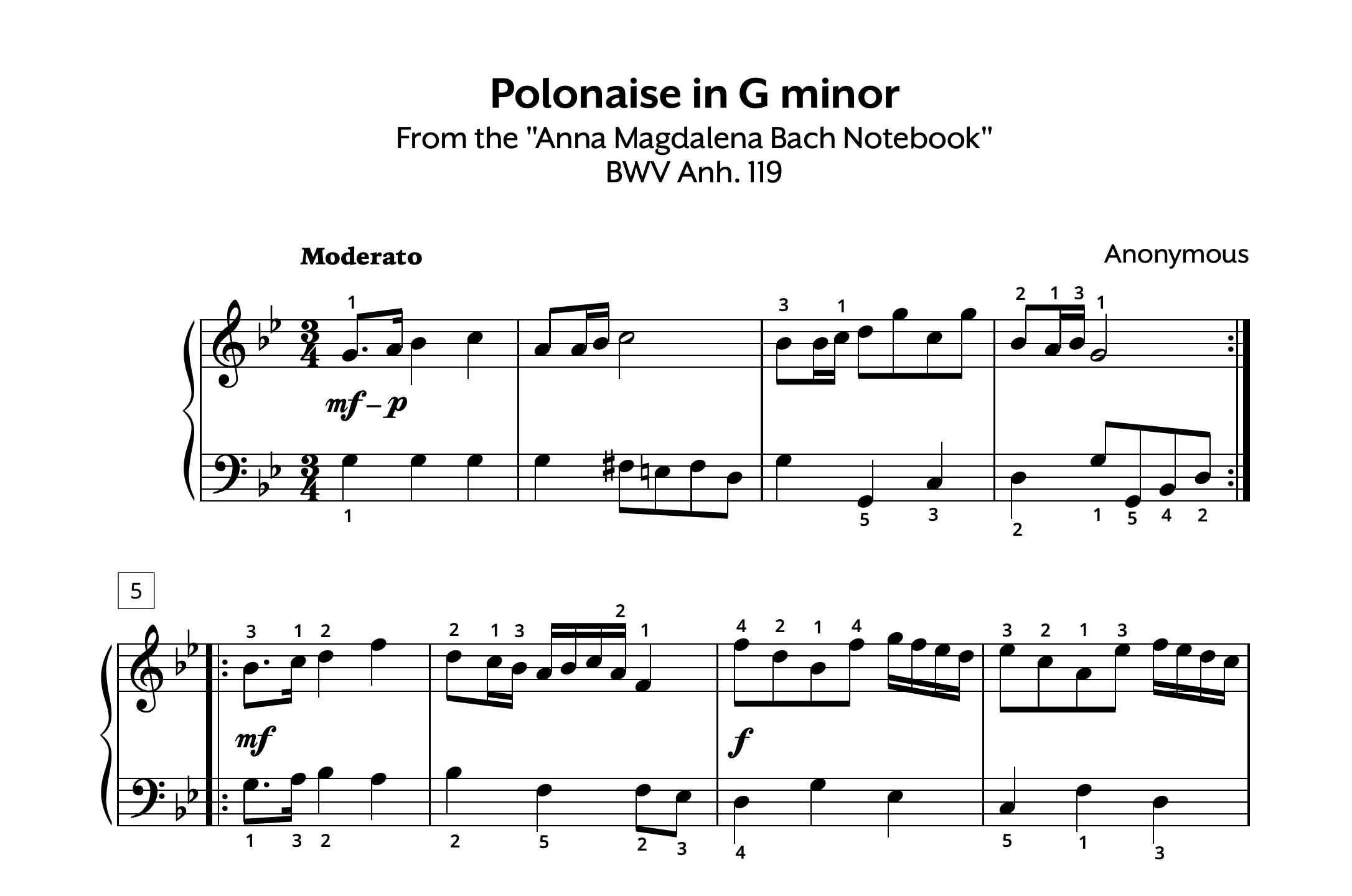 Polonaise in Gm Anh. 119 Anna Magdalena Store Preview