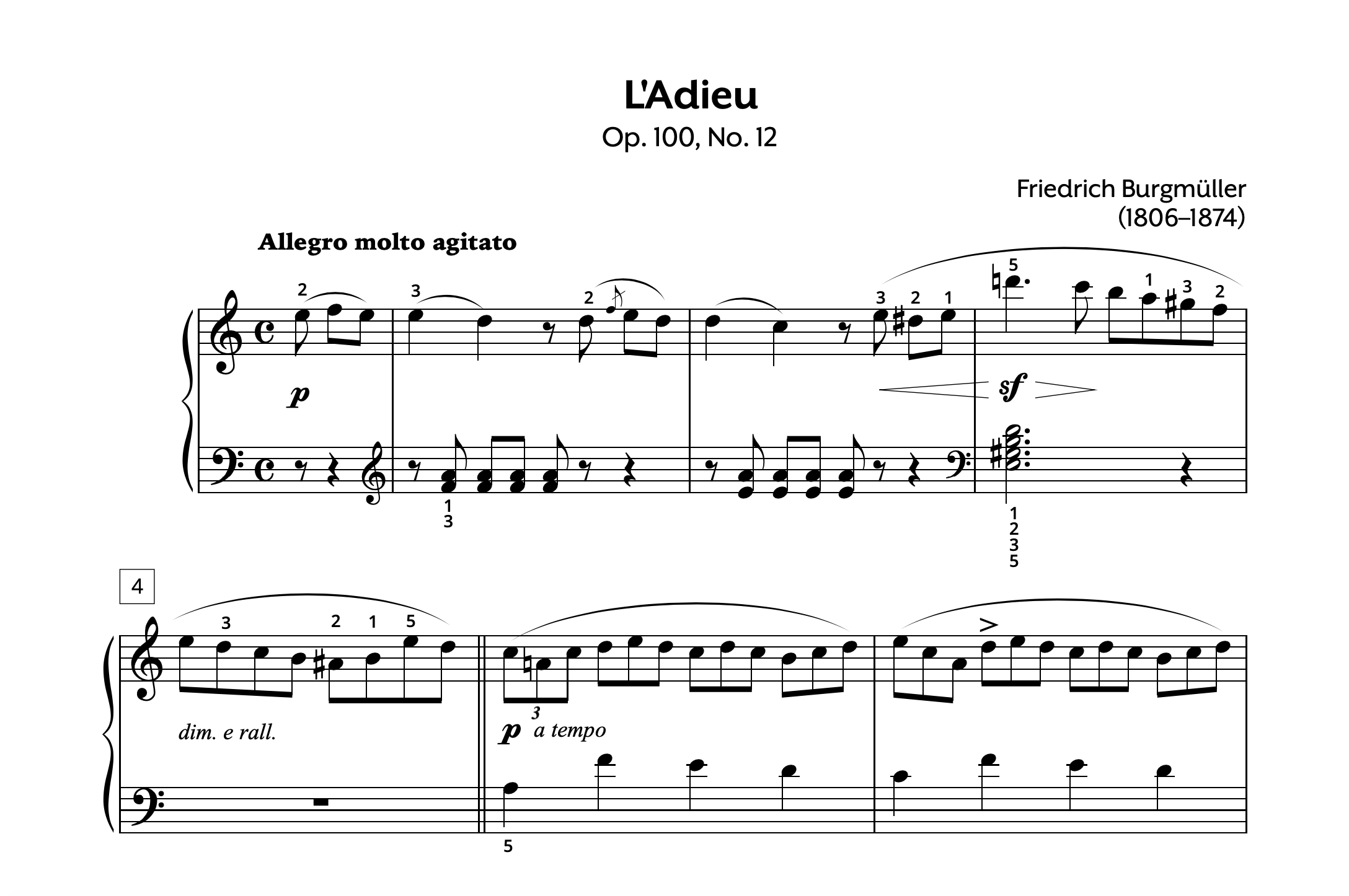 Burgmuller Op. 100 #12 L'Adieu Store Preview