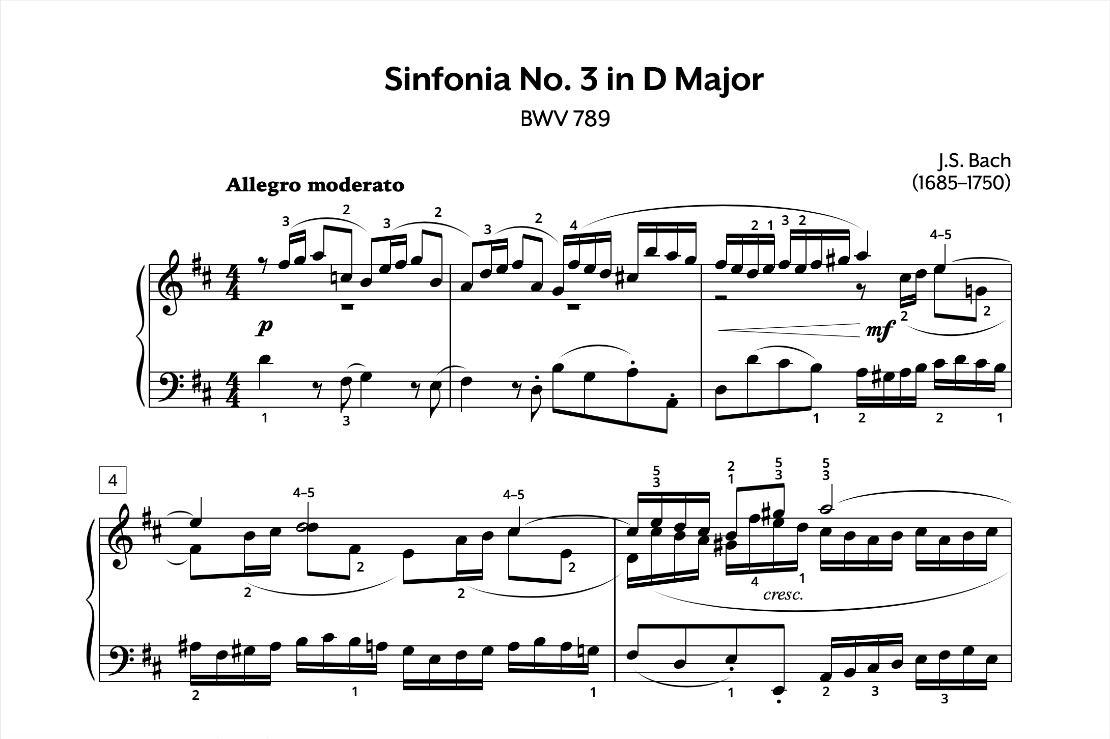 JS Bach Sinfonia #3 in D major Store Preview